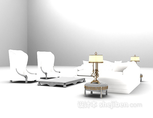 设计本白色欧式沙发3d模型下载
