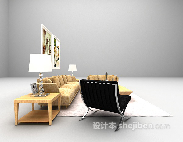 设计本黄色组合沙发3d模型下载