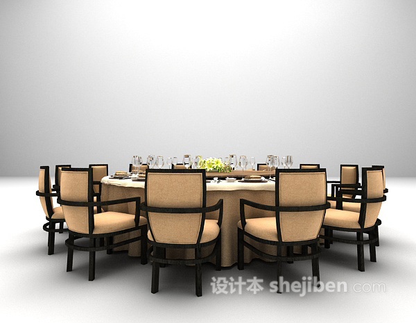 圆形餐桌3d模型下载