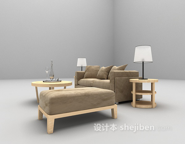 免费现代木质沙发3d模型下载