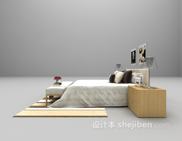 设计本木质家庭床3d模型下载