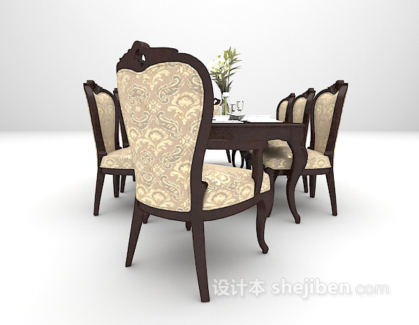 设计本欧式木质餐桌免费3d模型下载