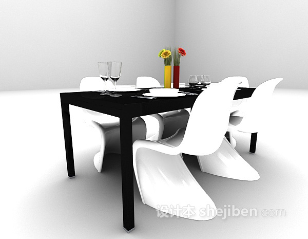 现代风格黑白色桌椅3d模型下载