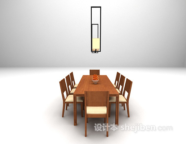 设计本木质长形桌椅3d模型下载