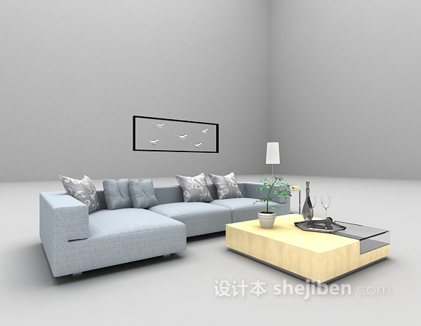 蓝色组合沙发3d模型下载