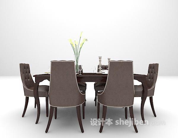 欧式家庭餐桌组合3d模型下载