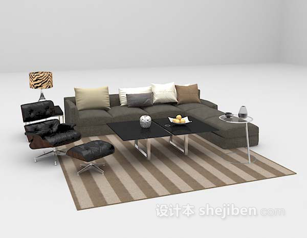 现代风格布艺沙发组合3d模型下载