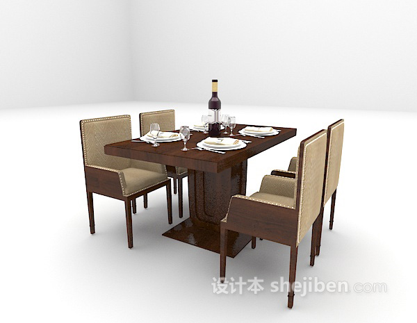 免费欧式木质桌椅3d模型下载