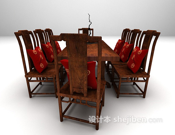 设计本长形木质桌椅3d模型下载