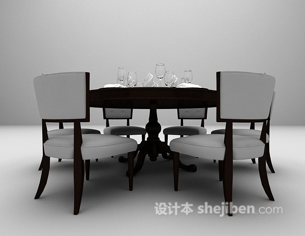 欧式棕色木质餐桌欣赏3d模型下载