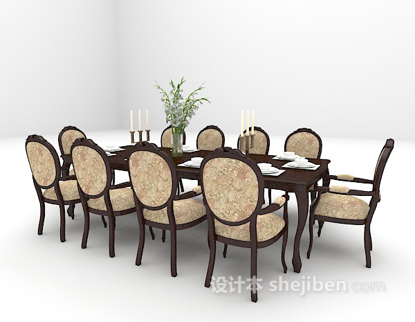 免费欧式木质餐桌欣赏3d模型下载