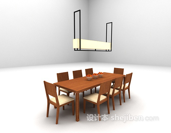现代风格木质长形桌椅3d模型下载