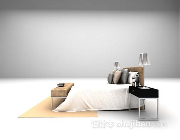 设计本简约床的组合3d模型下载