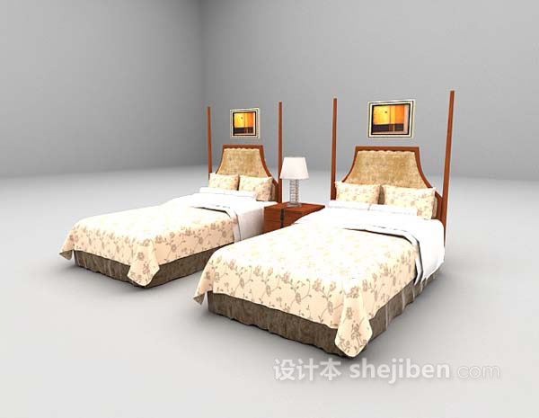免费酒店单人床组合3d模型下载