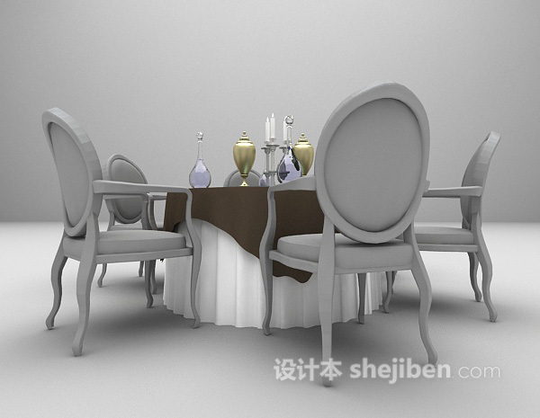 欧式木质餐桌免费3d模型下载
