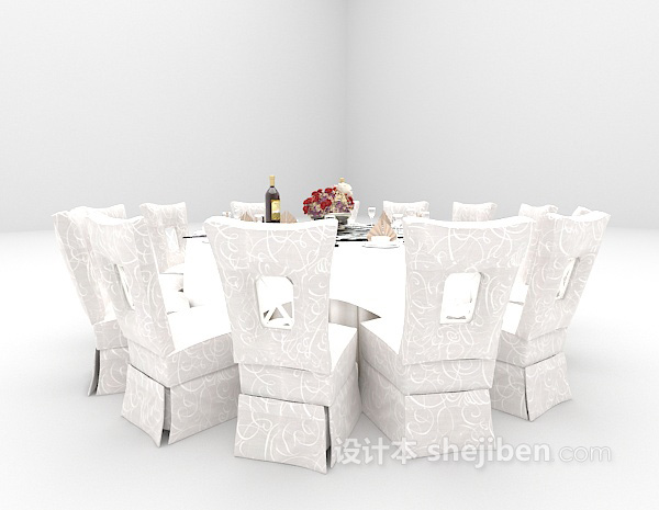 欧式风格白色圆桌3d模型下载