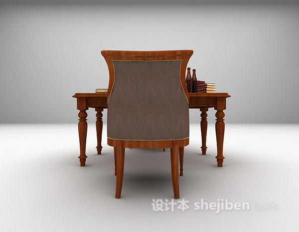 欧式实木书桌椅组合3d模型下载