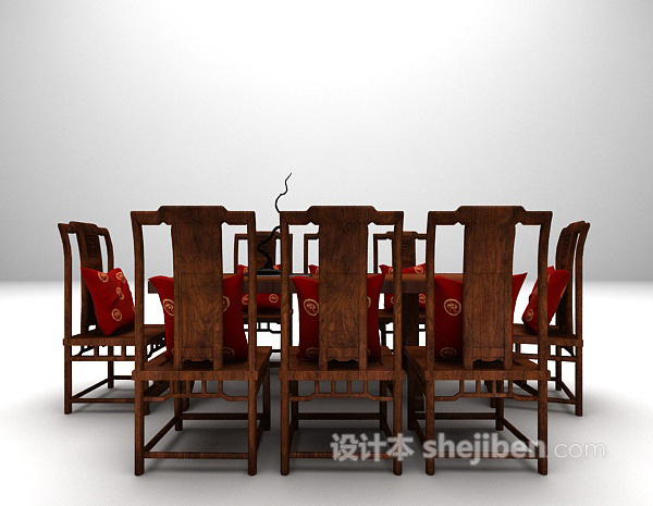 长形木质桌椅3d模型下载