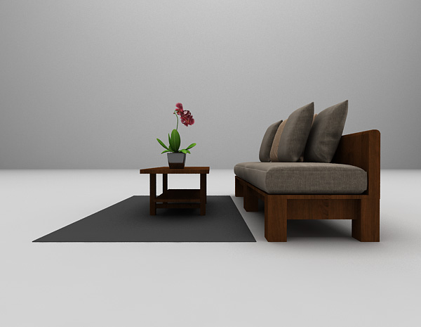 设计本木质三人沙发3d模型下载