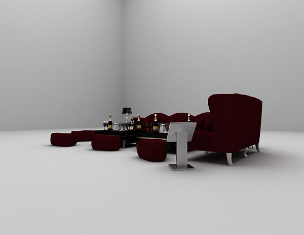 免费红色沙发组合3d模型下载