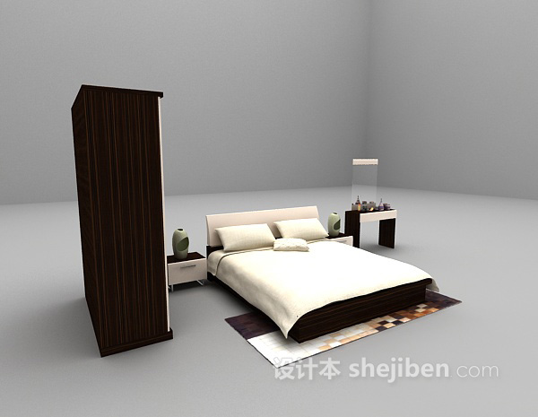现代风格木质矮床具3d模型下载