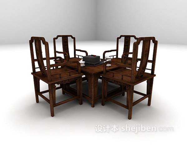 免费中式桌椅组合3d模型下载