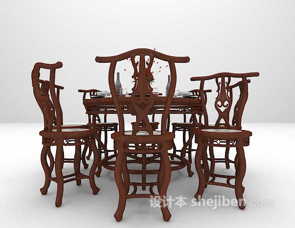 中式餐桌3d模型下载