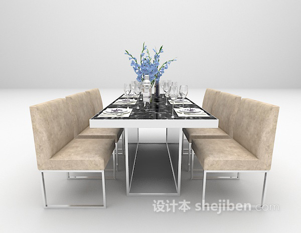 设计本现代不锈钢餐桌组合3d模型下载