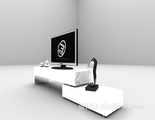 现代风格白色电视柜3d模型下载