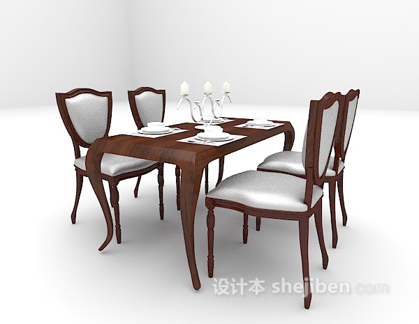 免费欧式棕色木质餐桌3d模型下载