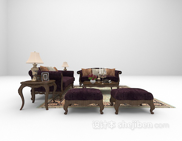 设计本紫色木质沙发3d模型下载
