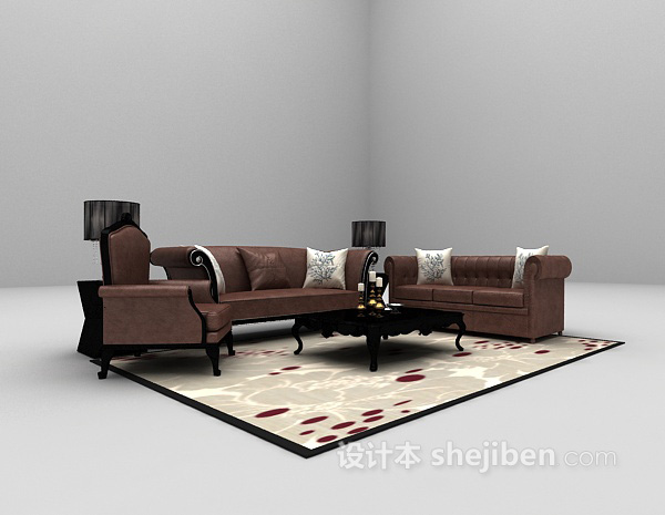 免费皮质欧式沙发3d模型下载