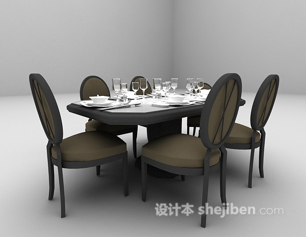 欧式风格灰色木质餐桌欣赏3d模型下载