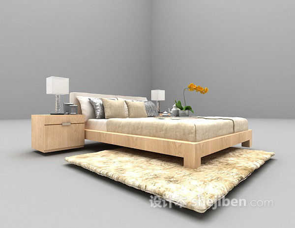 现代风格木质双人床3d模型下载