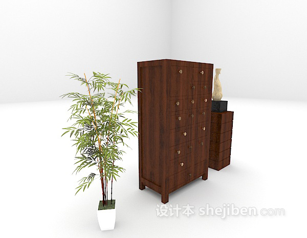 中式风格储物柜3d模型下载