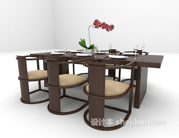 免费黑色中式餐桌3d模型下载