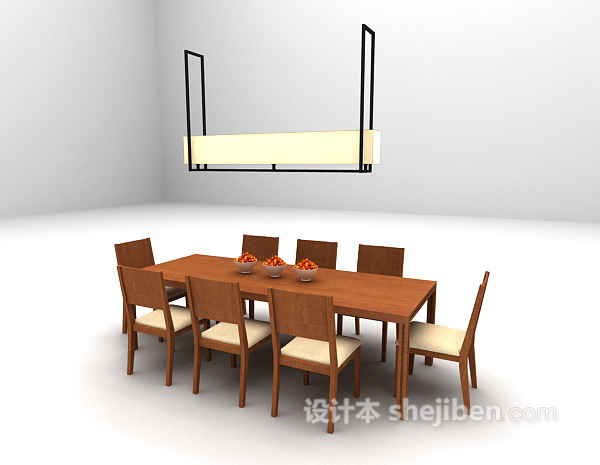 免费木质长形桌椅3d模型下载