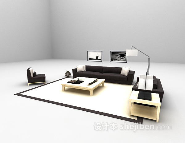 设计本现代木质深色沙发3d模型下载