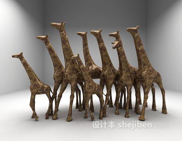 群体长颈鹿3d模型下载