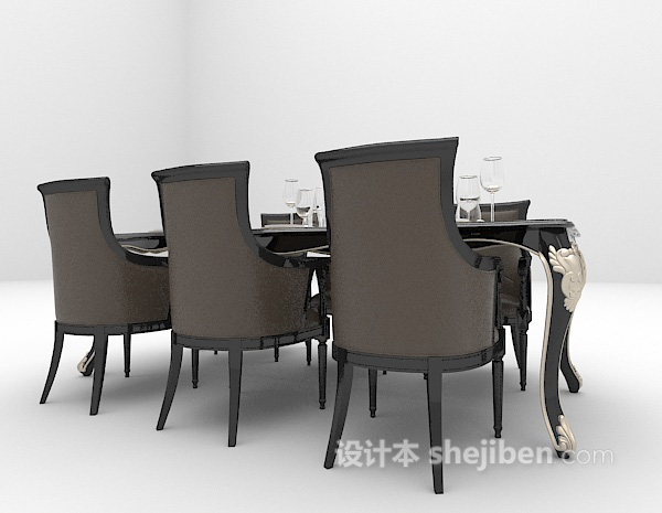 免费欧式简约餐桌3d模型下载