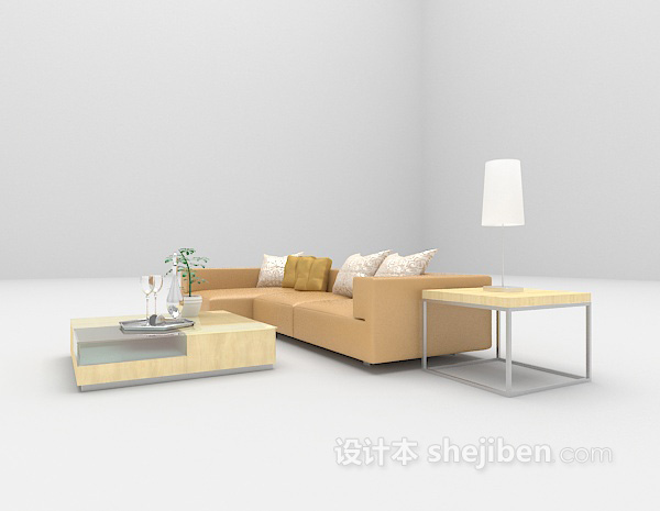 免费浅色皮质沙发3d模型下载