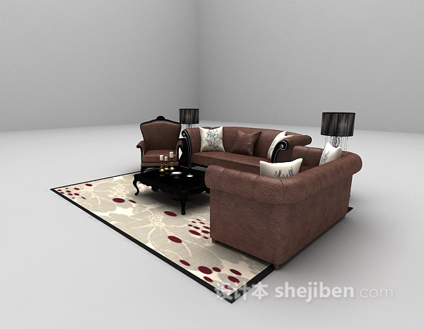 设计本皮质欧式沙发3d模型下载