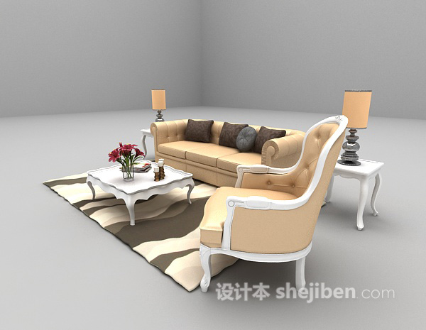 设计本欧式浅色组合沙发3d模型下载