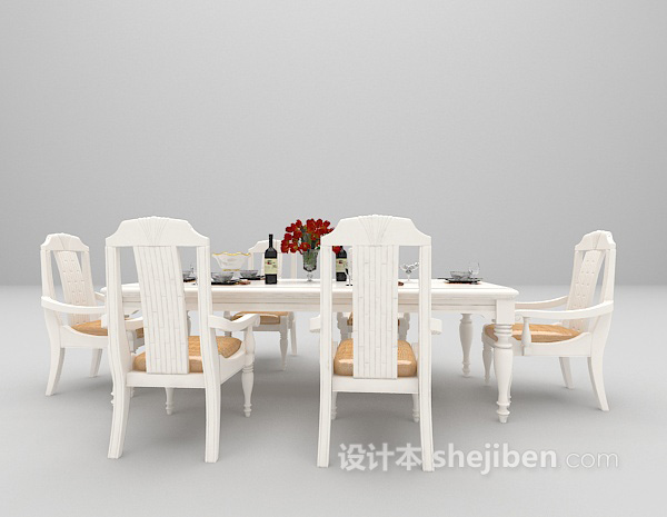 白色餐桌大全3d模型下载