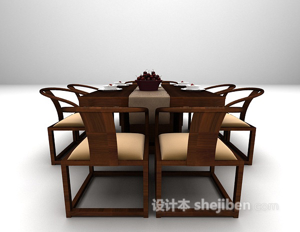 设计本中式木质桌椅免费3d模型下载