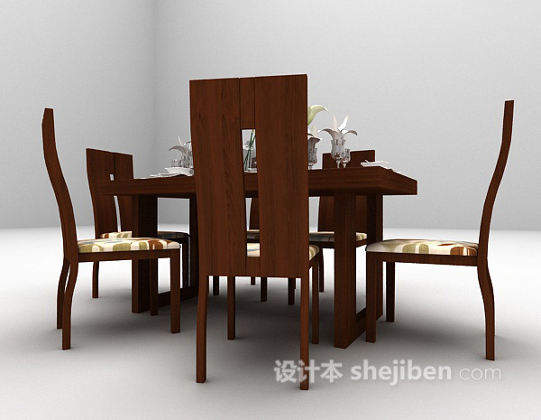 免费棕色木质餐桌3d模型下载