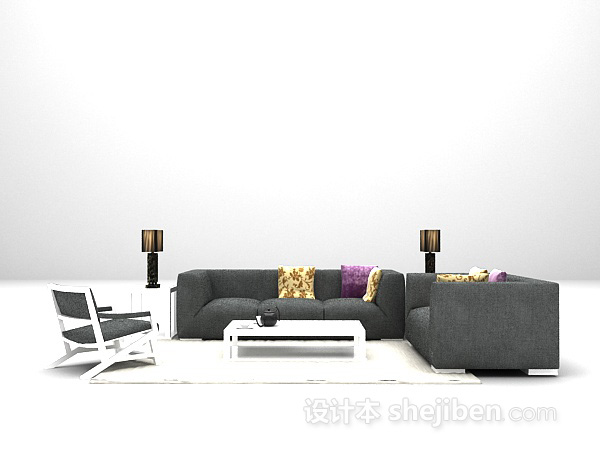 现代风格黑色组合沙发3d模型下载