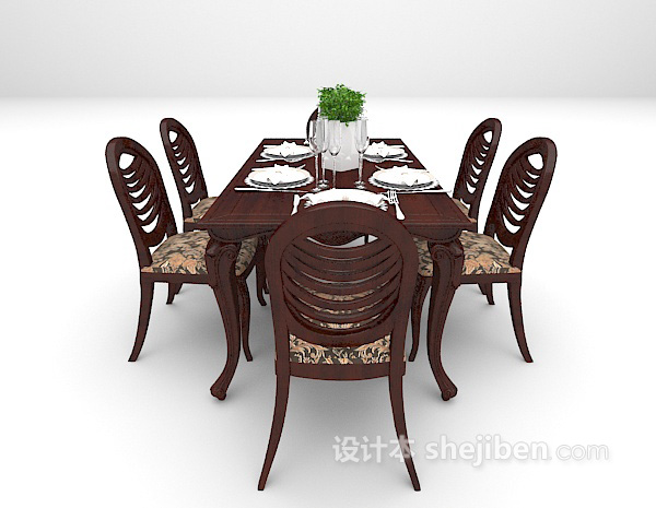 设计本家庭6人餐桌3d模型下载