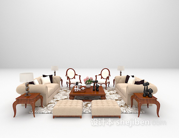 欧式浅色沙发组合大全3d模型下载