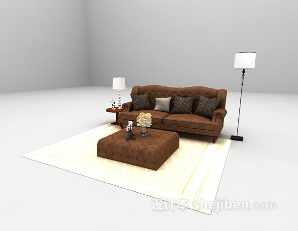 设计本棕色双人沙发3d模型下载
